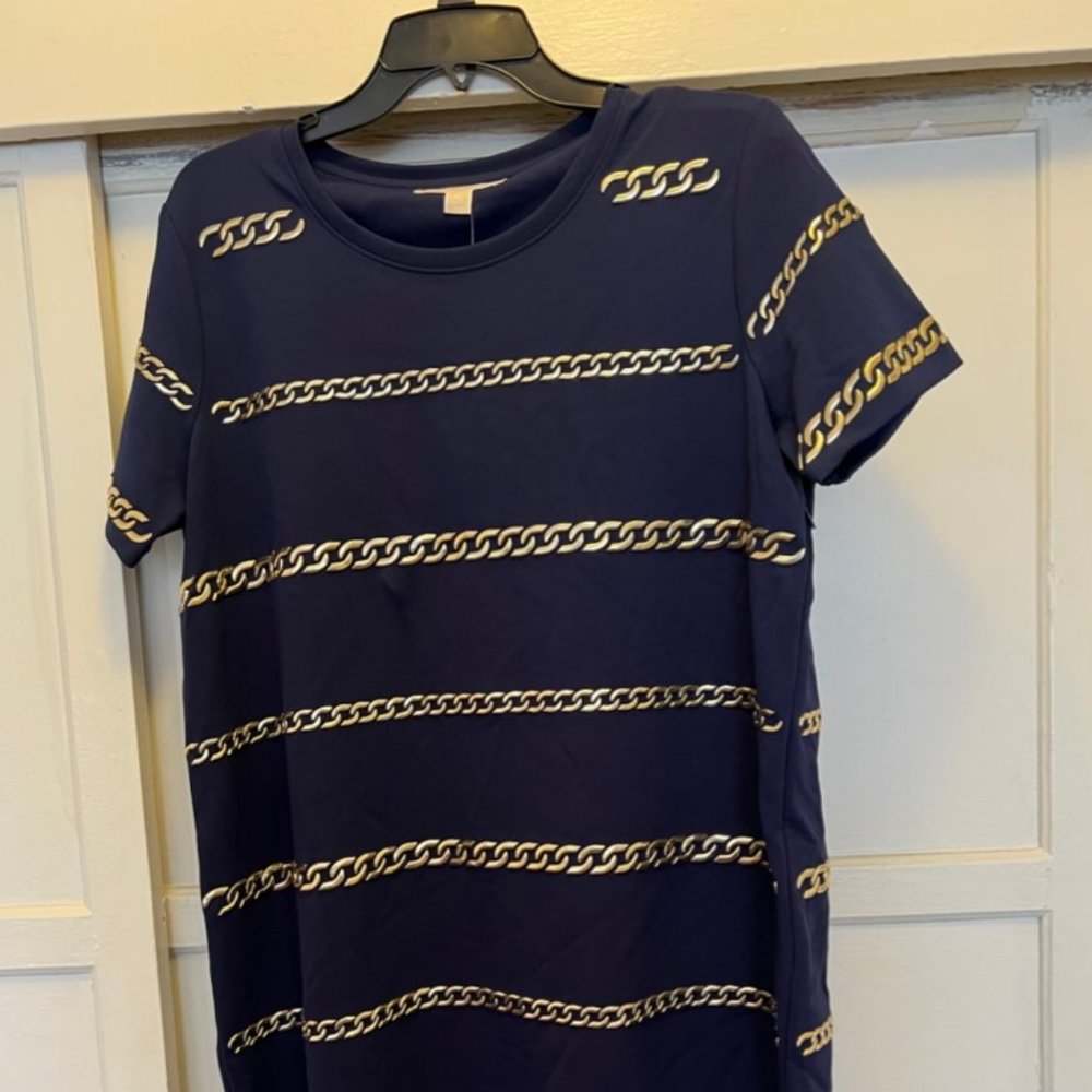 Michael Michael Kors Navy dress w/ Gold Chain Link appliques size XL